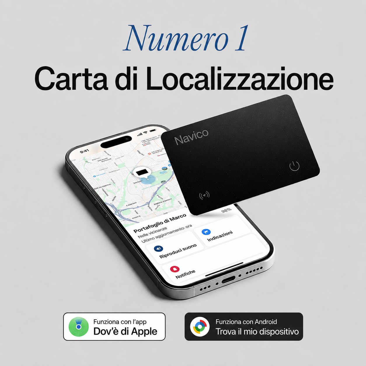 Tranquillità in Ogni Situazione – Carta Localizzatrice Navico per Portafoglio, Valigia e Auto | Android & iPhone