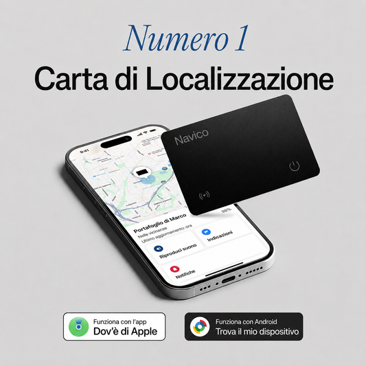 Tranquillità in Ogni Situazione – Carta Localizzatrice Navico per Portafoglio, Valigia e Auto | Android & iPhone