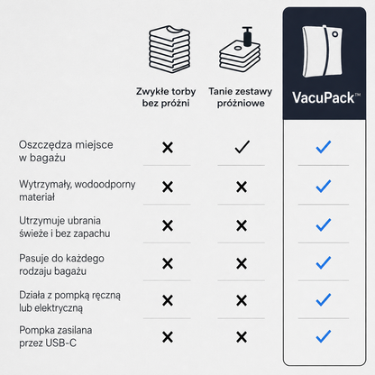 VacuPack™ Torba Kompresyjna z Pompką – 70% Więcej Przestrzeni